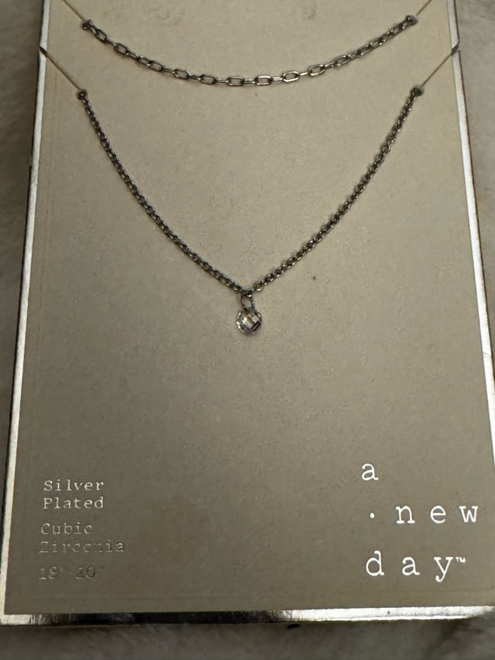 a new day Silver-Plated Layered Necklace with Clear Crystal Charm‎